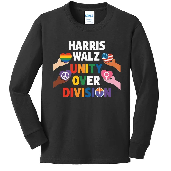 Harris Walz Bridging AmericaS Divide Kids Long Sleeve Shirt