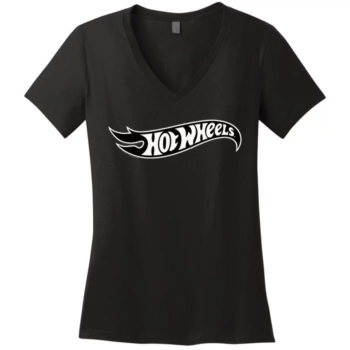 Hot Wheel Black Flame Logo Women's V-Neck T-Shirt