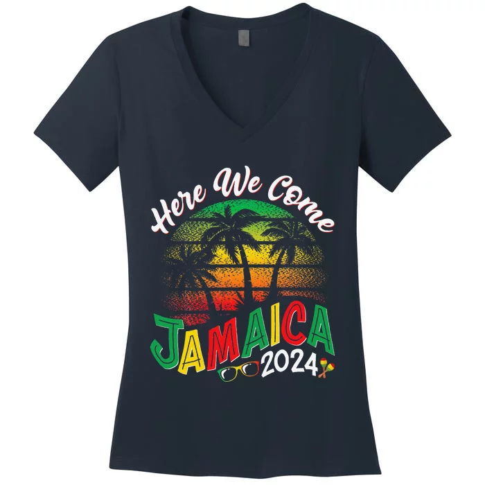 Here We Come Jamaica 2024 Trip Family Summer Vacation Women's V-Neck T-Shirt