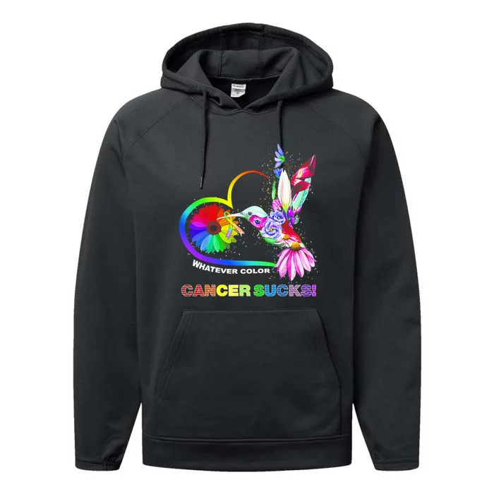 Hummingbird Whatever Color Cancer Sucks Fight Cancer Ribbons Performance Fleece Hoodie