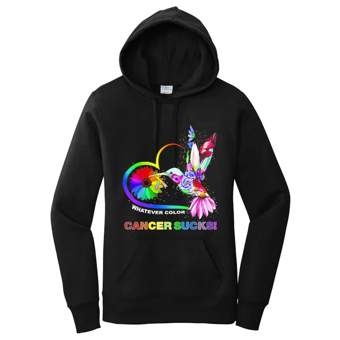 Hummingbird Whatever Color Cancer Sucks Fight Cancer Ribbons Women's Pullover Hoodie