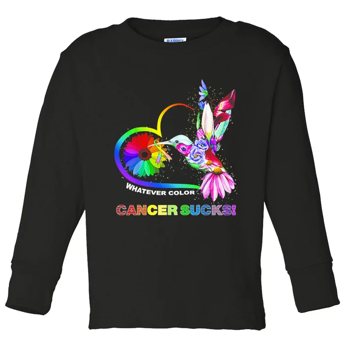 Hummingbird Whatever Color Cancer Sucks Fight Cancer Ribbons Toddler Long Sleeve Shirt