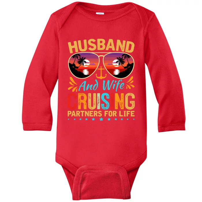 Husband Wife Cruising 2024 Cruise Vacation Couples Trip Baby Long Sleeve Bodysuit