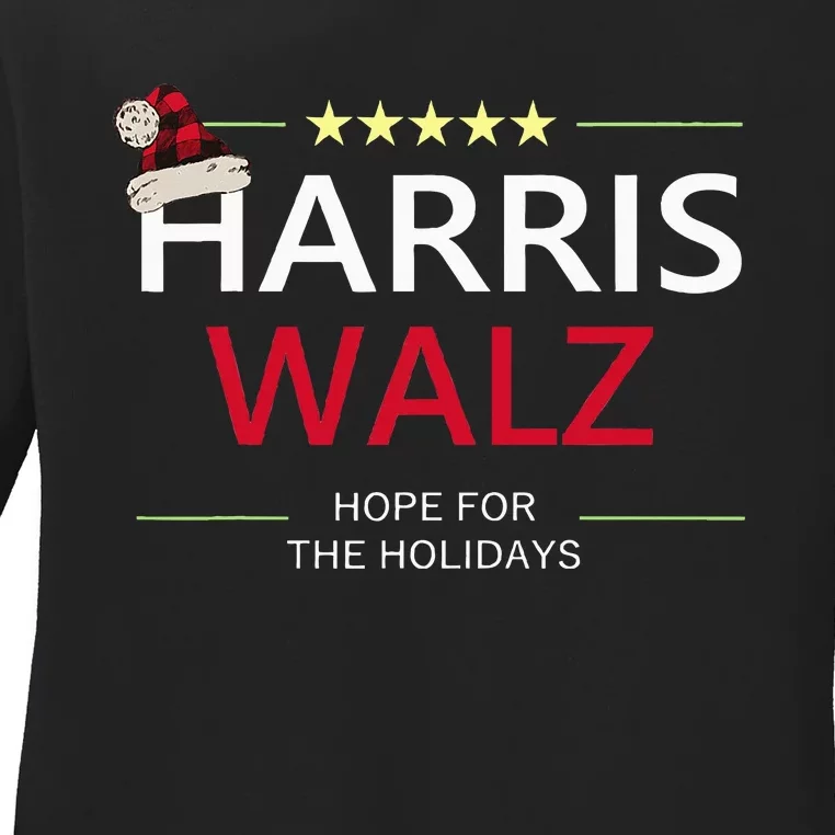 Harris Walz Christmas Hope For The Holidays Democrat Quote Ladies Long Sleeve Shirt