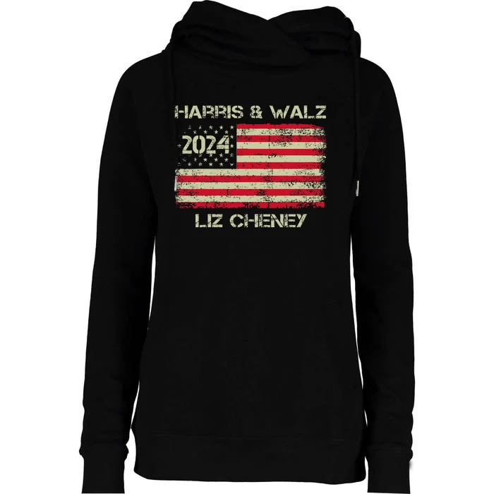 Harris Walz Cheney 2024 Thank You Liz Democracy Election Womens Funnel Neck Pullover Hood