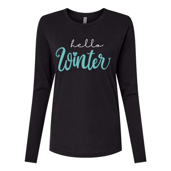 Hello Winter Cute Holiday Womens Cotton Relaxed Long Sleeve T-Shirt