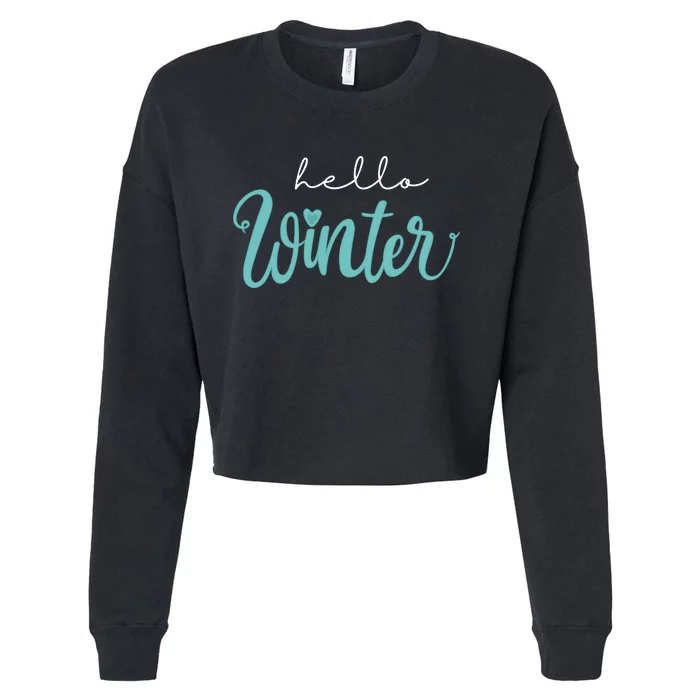 Hello Winter Cute Holiday Cropped Pullover Crew