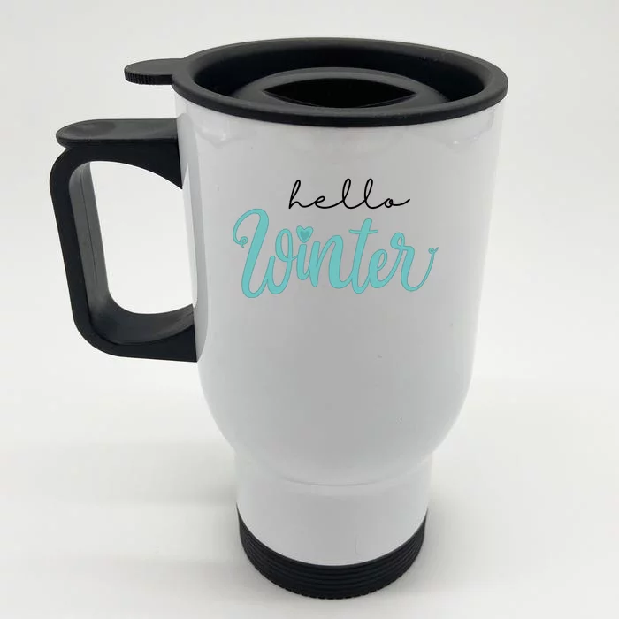 Hello Winter Cute Holiday Front & Back Stainless Steel Travel Mug