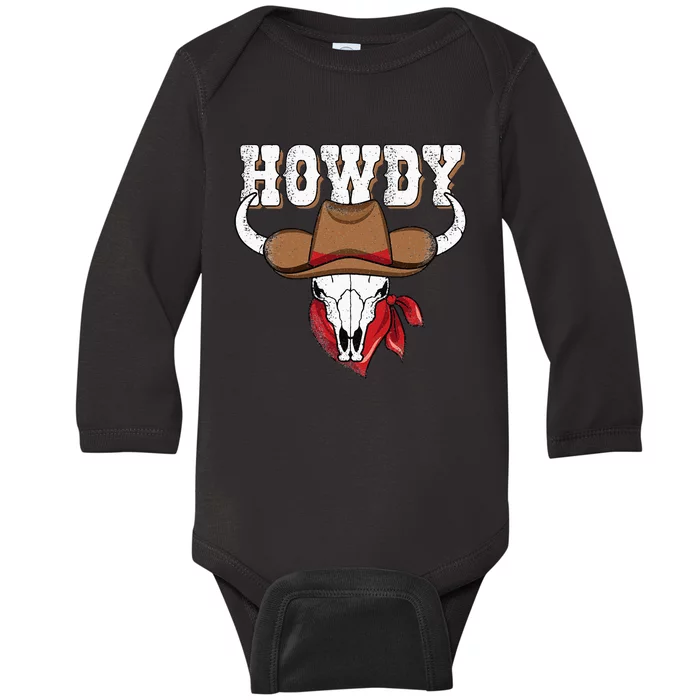 Howdy Western Country Cowgirl Cowboy Texas Rodeo Baby Long Sleeve Bodysuit