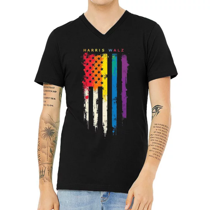 Harris Walz Colorful Streak Gift V-Neck T-Shirt