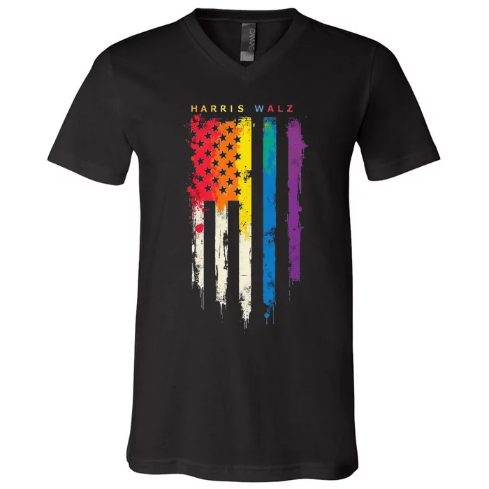 Harris Walz Colorful Streak Gift V-Neck T-Shirt