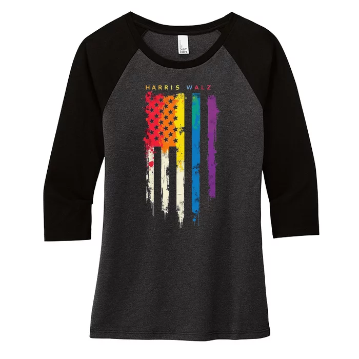 Harris Walz Colorful Streak Gift Women's Tri-Blend 3/4-Sleeve Raglan Shirt