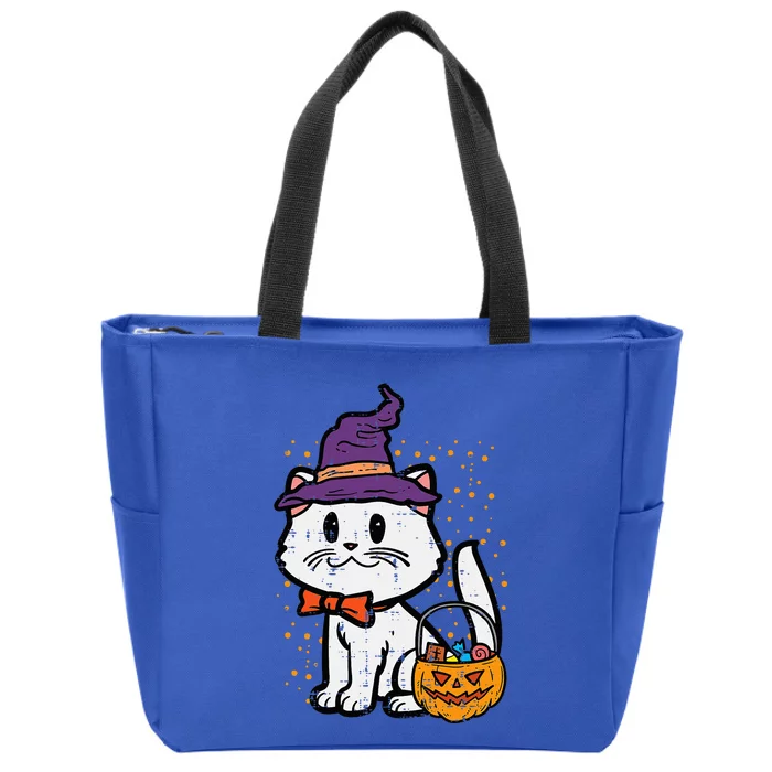 Halloween Witch Cat Trick Or Treat Kitten Costume Zip Tote Bag