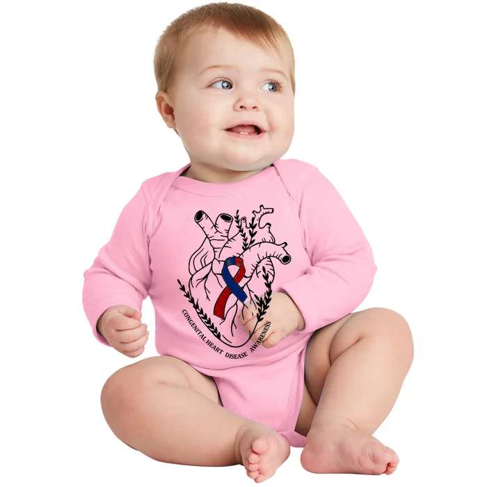 Heart Warrior Chd Awareness Congenital Heart Disease Ribbon Gift Baby Long Sleeve Bodysuit