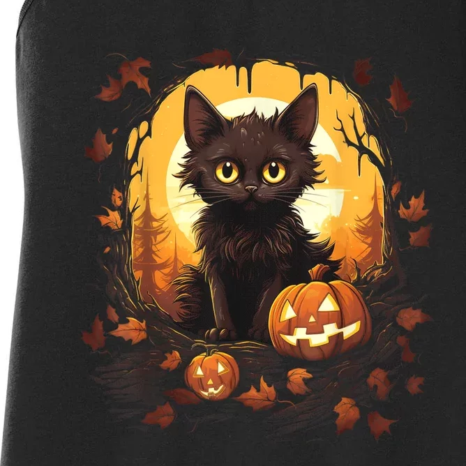 Halloween Witch Cat Pumpkin Cute Moon JackOLantern Costume Women's Racerback Tank