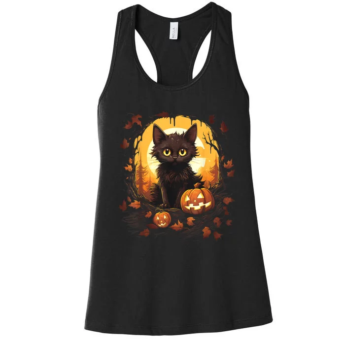 Halloween Witch Cat Pumpkin Cute Moon JackOLantern Costume Women's Racerback Tank