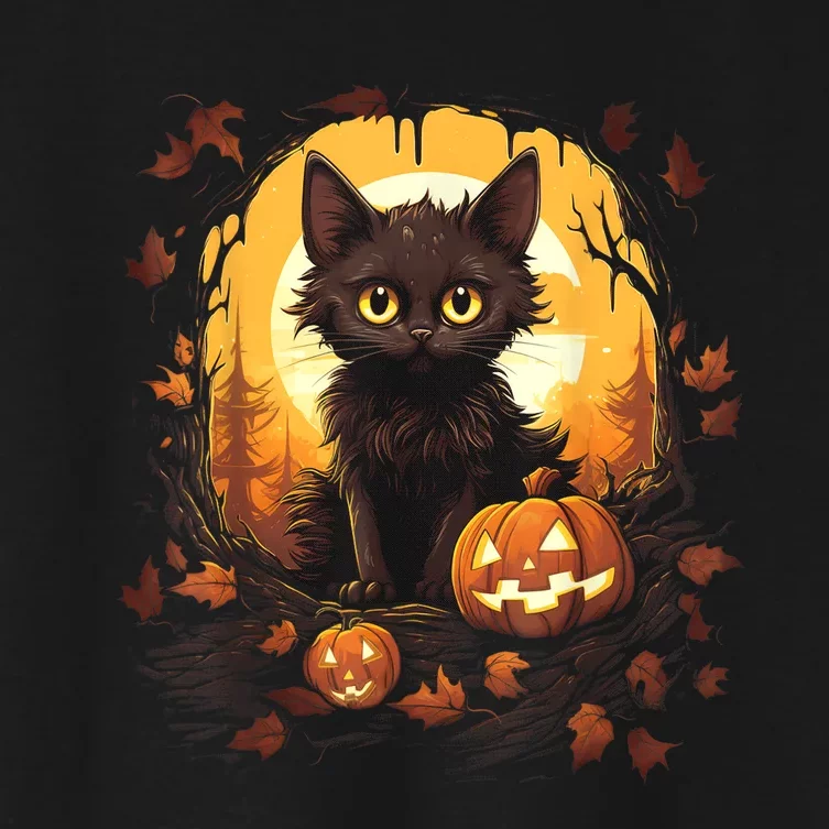 Halloween Witch Cat Pumpkin Cute Moon JackOLantern Costume Women's Crop Top Tee