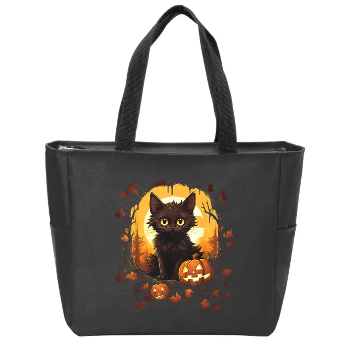 Halloween Witch Cat Pumpkin Cute Moon JackOLantern Costume Zip Tote Bag