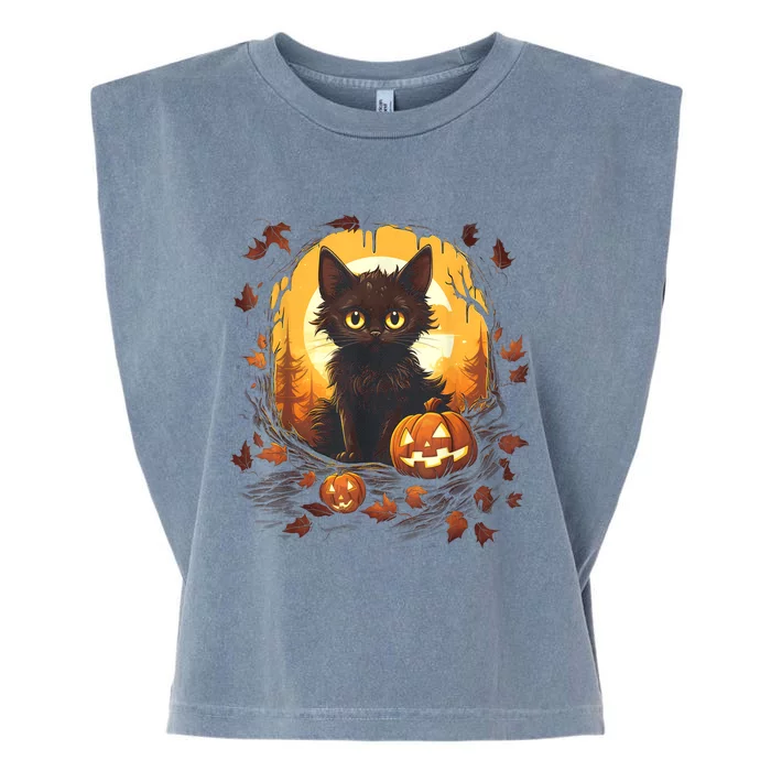 Halloween Witch Cat Pumpkin Cute Moon JackOLantern Costume Garment-Dyed Women's Muscle Tee