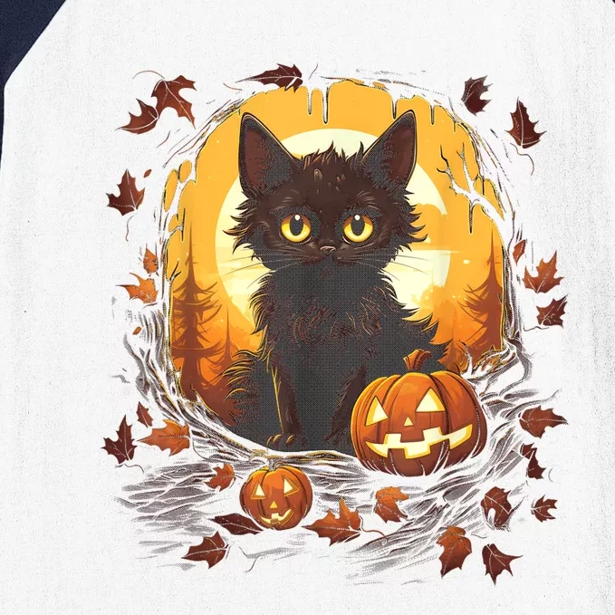 Halloween Witch Cat Pumpkin Cute Moon JackOLantern Costume Baseball Sleeve Shirt