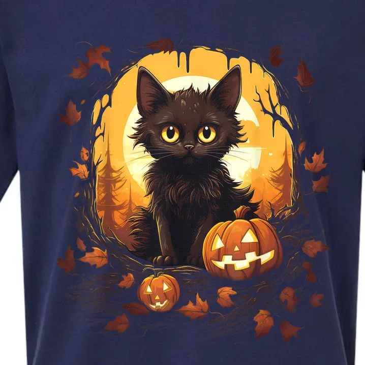 Halloween Witch Cat Pumpkin Cute Moon JackOLantern Costume Sueded Cloud Jersey T-Shirt