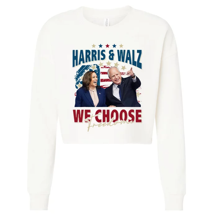 Harris & Waltz Campaign We Choose Freedom Harris Walz 2024 Cropped Pullover Crew