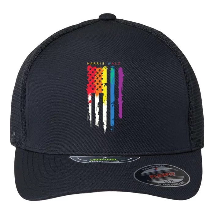 Harris Walz Colorful Streak Flexfit Unipanel Trucker Cap