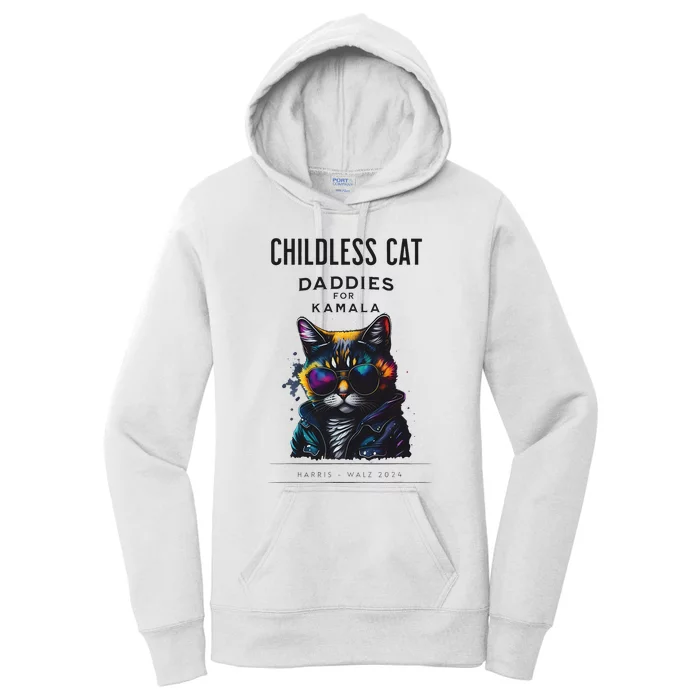 Harris Waltz Childless Cat Daddies For Kamala President 2024 Women's Pullover Hoodie