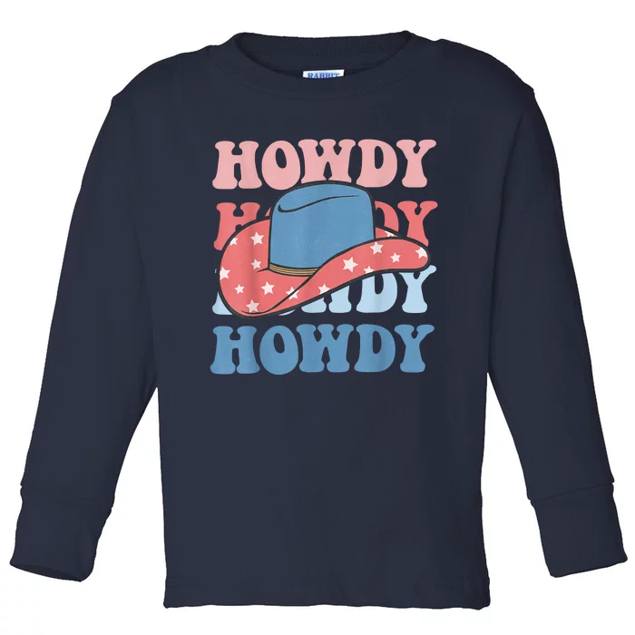 Howdy Western Country USA Flag 4th Of July Independence Day Toddler Long Sleeve Shirt