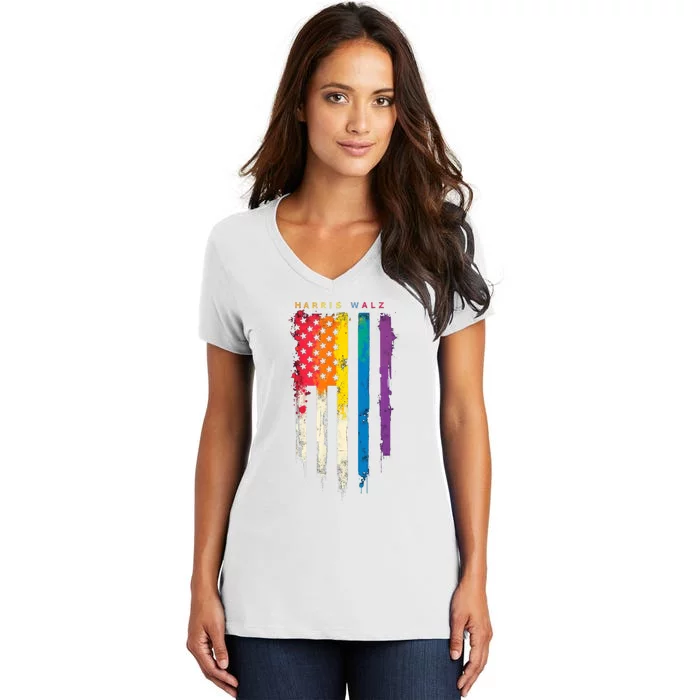 Harris Walz Colorful Streak Women's V-Neck T-Shirt