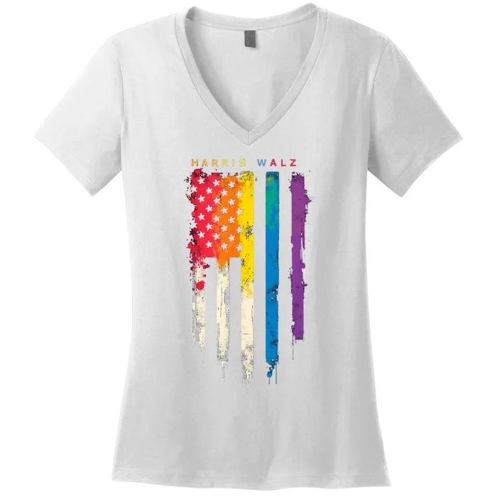 Harris Walz Colorful Streak Women's V-Neck T-Shirt