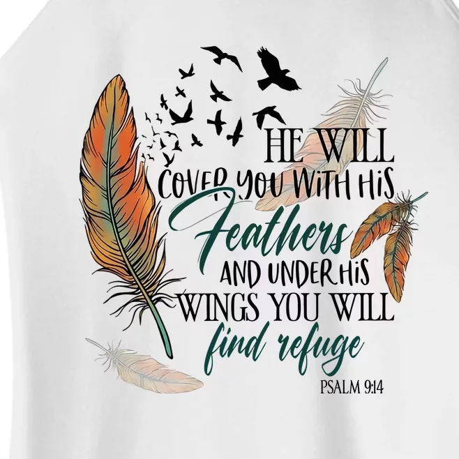 He Will Cover You With His Feathers And Under His Wings Psalm 91:4 Women’s Perfect Tri Rocker Tank