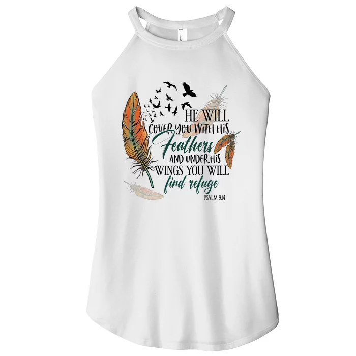 He Will Cover You With His Feathers And Under His Wings Psalm 91:4 Women’s Perfect Tri Rocker Tank