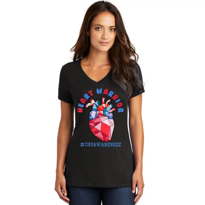 Heart Warrior CHD Congenital Heart Defect Awareness Women's V-Neck T-Shirt