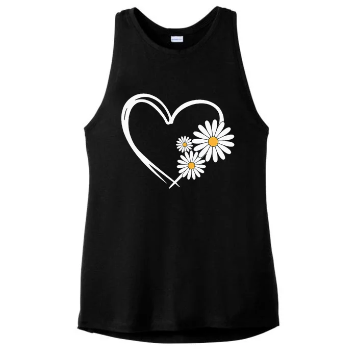 Heart With Daisy Flowers Daisies With Heart Outline Ladies Tri-Blend Wicking Tank