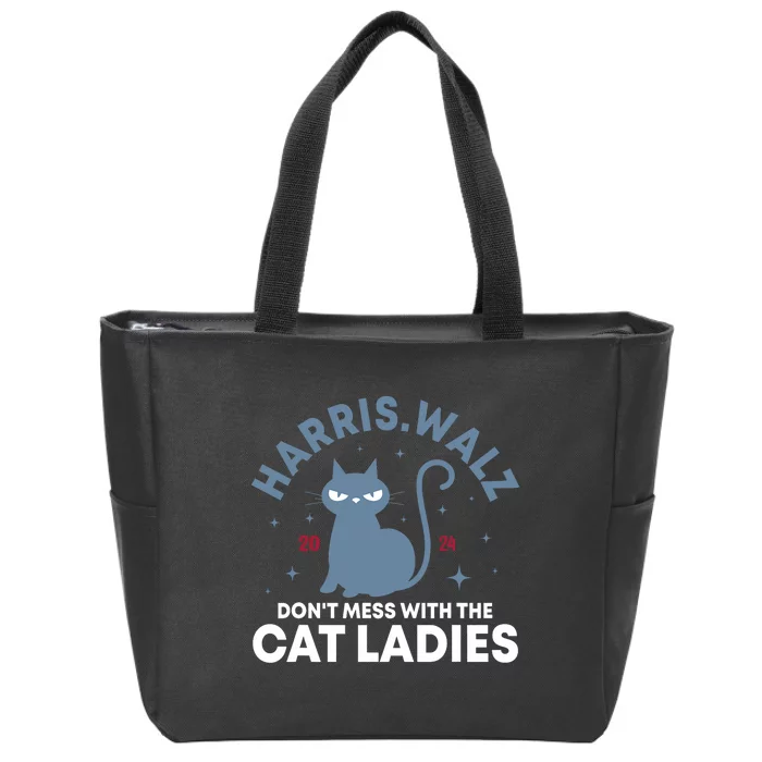 Harris Waltz DonT Mess With The Cat Ladies Kamala Tim Walz Zip Tote Bag