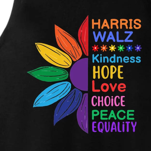 Harris Walz Diversity Rainbow Daisy Sunflower Vote Blue Ladies Tri-Blend Wicking Tank