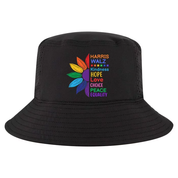 Harris Walz Diversity Rainbow Daisy Sunflower Vote Blue Cool Comfort Performance Bucket Hat