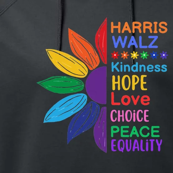 Harris Walz Diversity Rainbow Daisy Sunflower Vote Blue Performance Fleece Hoodie