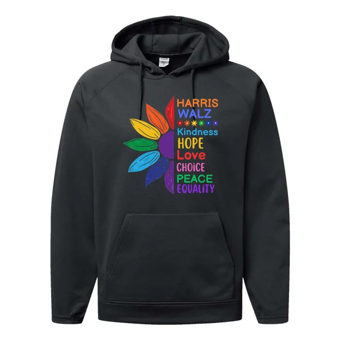 Harris Walz Diversity Rainbow Daisy Sunflower Vote Blue Performance Fleece Hoodie