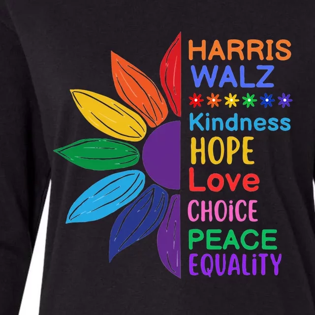 Harris Walz Diversity Rainbow Daisy Sunflower Vote Blue Womens Cotton Relaxed Long Sleeve T-Shirt