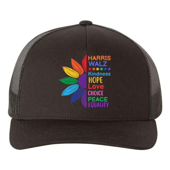 Harris Walz Diversity Rainbow Daisy Sunflower Vote Blue Yupoong Adult 5-Panel Trucker Hat