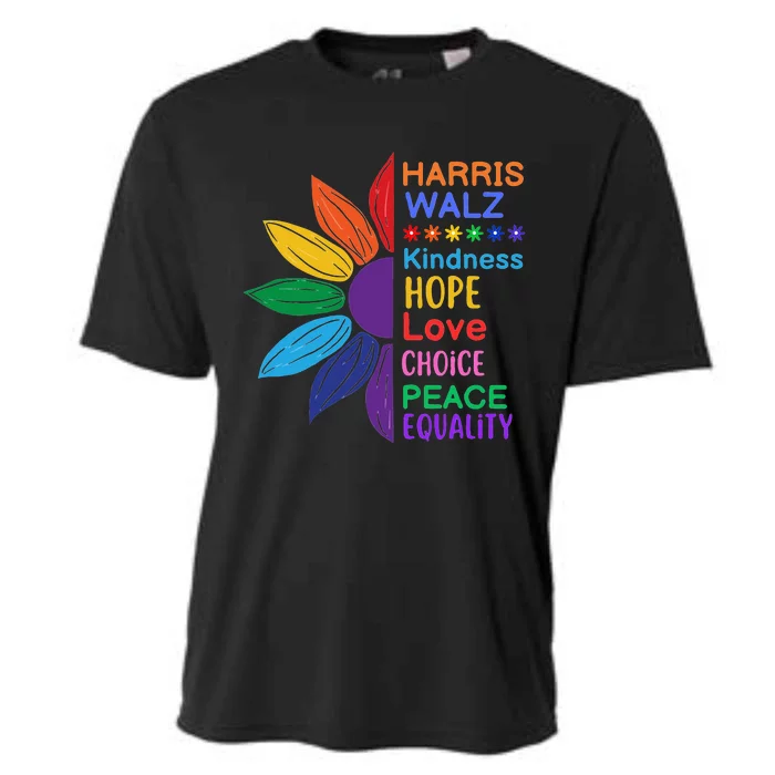 Harris Walz Diversity Rainbow Daisy Sunflower Vote Blue Cooling Performance Crew T-Shirt