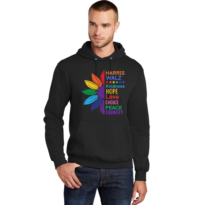 Harris Walz Diversity Rainbow Daisy Sunflower Vote Blue Hoodie