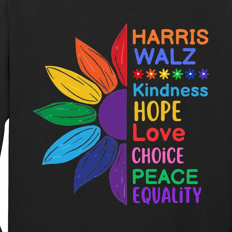 Harris Walz Diversity Rainbow Daisy Sunflower Vote Blue Long Sleeve Shirt