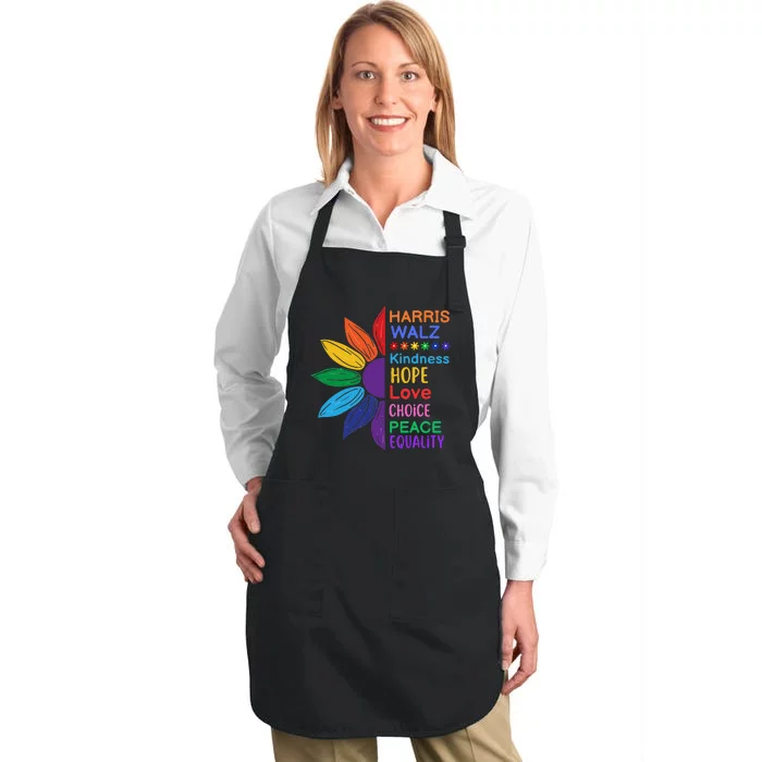 Harris Walz Diversity Rainbow Daisy Sunflower Vote Blue Full-Length Apron With Pocket