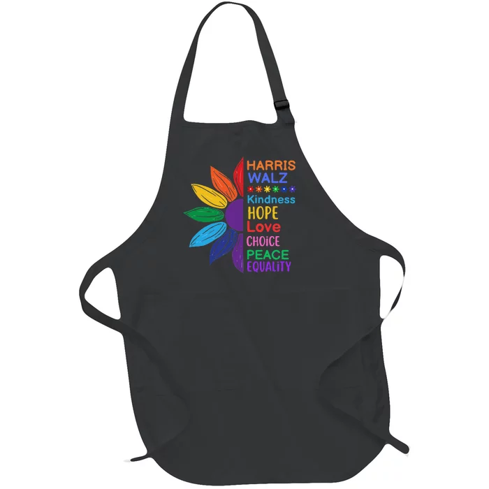 Harris Walz Diversity Rainbow Daisy Sunflower Vote Blue Full-Length Apron With Pocket