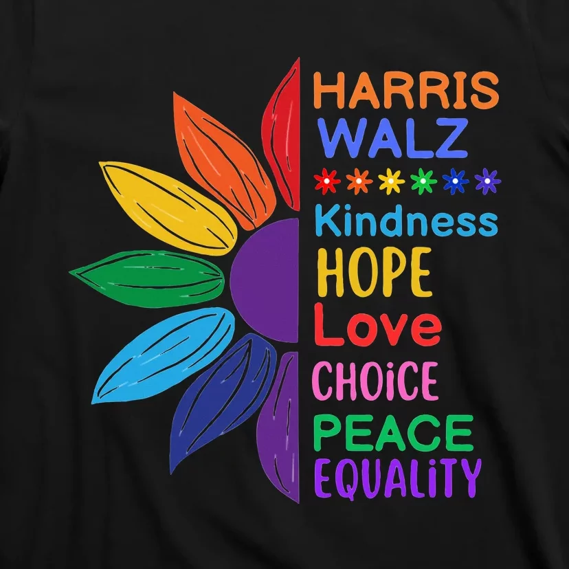 Harris Walz Diversity Rainbow Daisy Sunflower Vote Blue T-Shirt