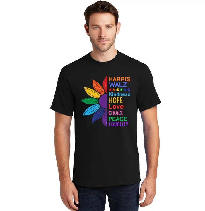 Harris Walz Diversity Rainbow Daisy Sunflower Vote Blue Tall T-Shirt