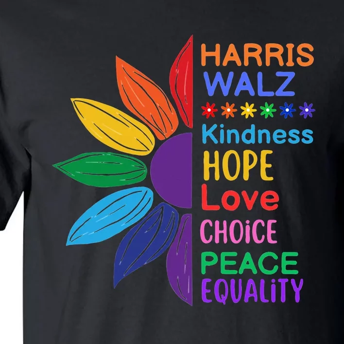 Harris Walz Diversity Rainbow Daisy Sunflower Vote Blue Tall T-Shirt